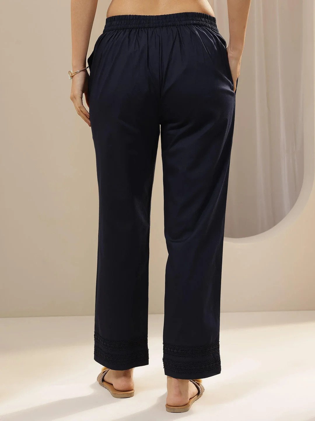 Blue Solid Cotton Trousers