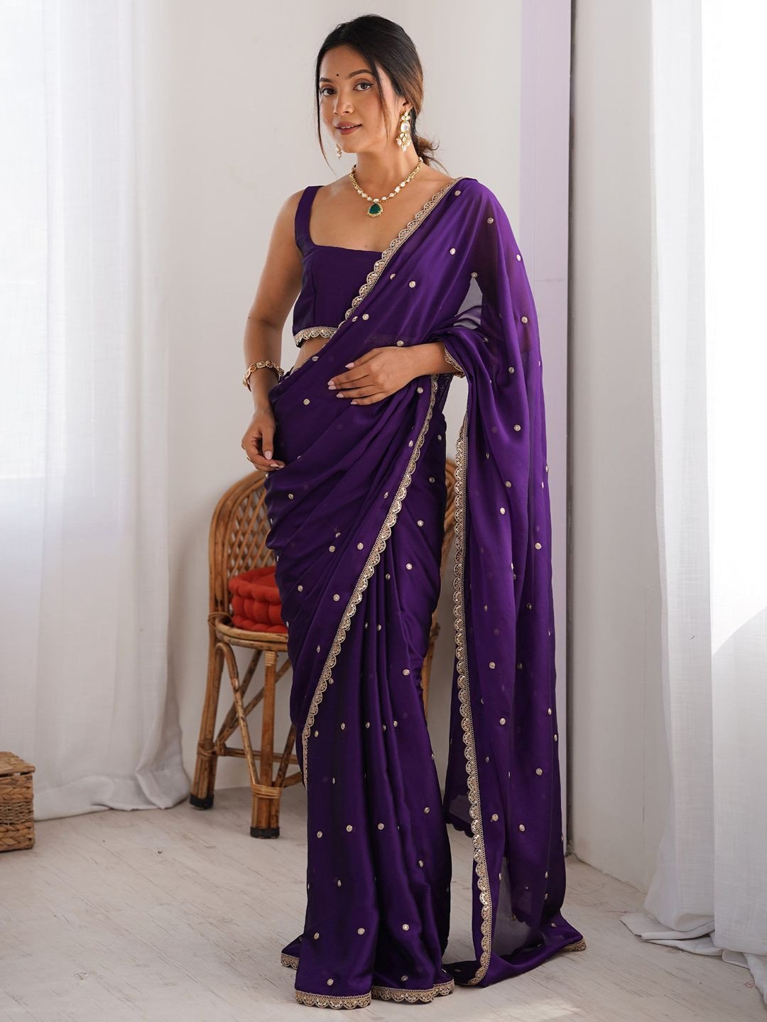 Floral Sequinned Pure Georgette Sarees